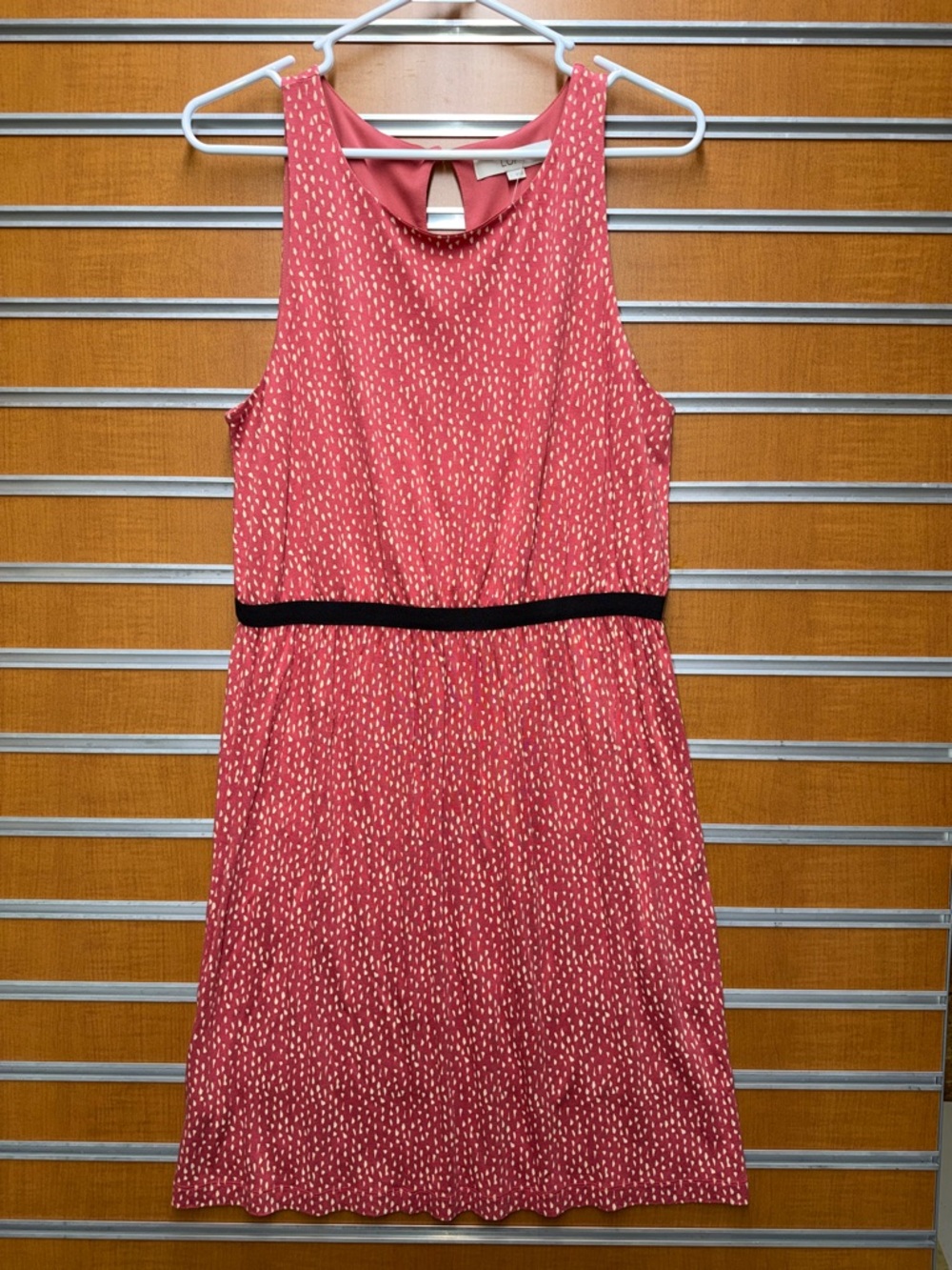 LOFT Pink Printed Midi Dress with Black Waistband